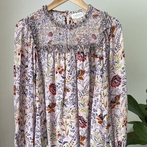 Women's Anthropologie Velvet By GRAHAM & SPENCER Floral Peasant Top Blouse Small